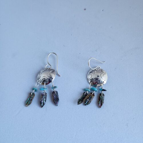 1000005196 Marcella Castillo Kingman and Abalone Feather Earrings