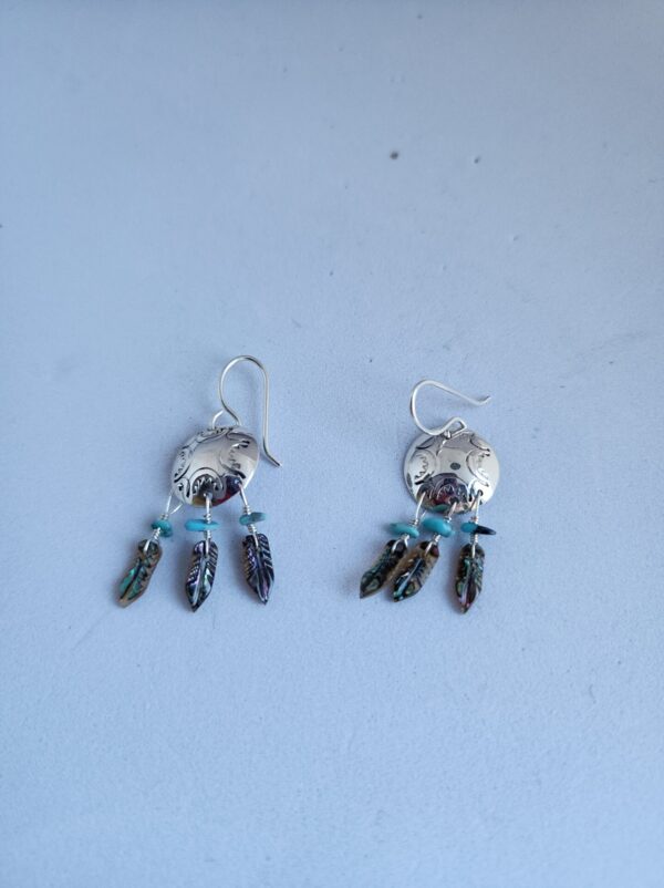 1000005196 Marcella Castillo Kingman and Abalone Feather Earrings