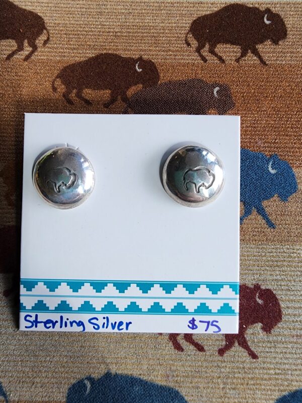 Sterling Silver Handmade Navajo Pearl Earrings with Buffalo