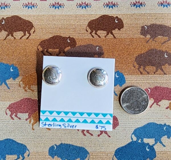 Sterling Silver Handmade Navajo Pearl Earrings with Buffalo