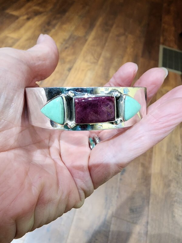 Purple Spiny Oyster and Variscite Cuff Bracelet