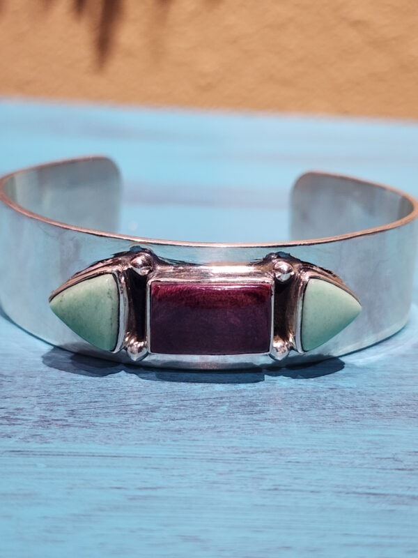Purple Spiny Oyster and Variscite Cuff Bracelet