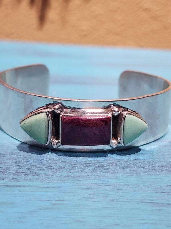 Purple Spiny Oyster and Variscite Cuff Bracelet