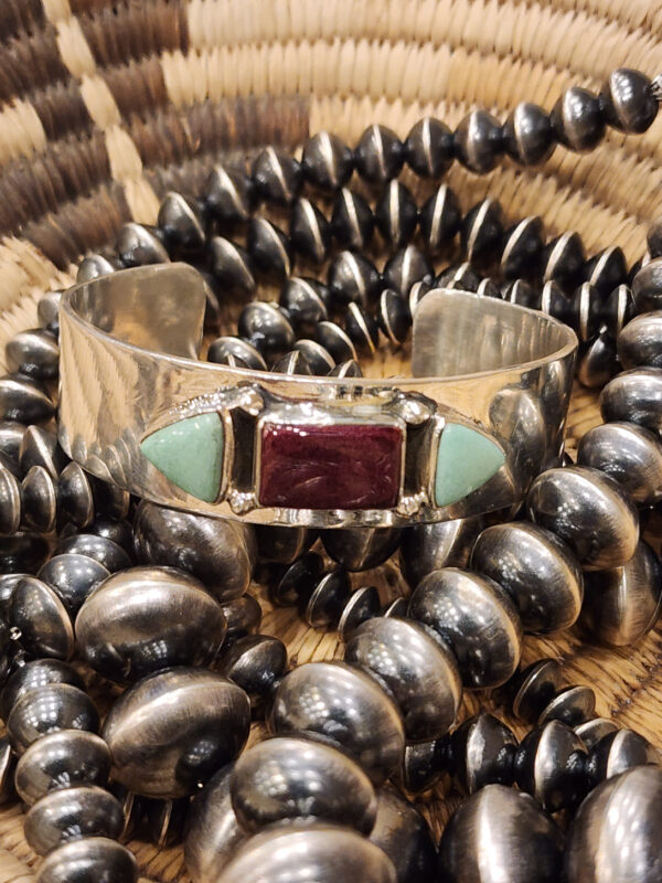 Purple Spiny Oyster and Variscite Cuff Bracelet