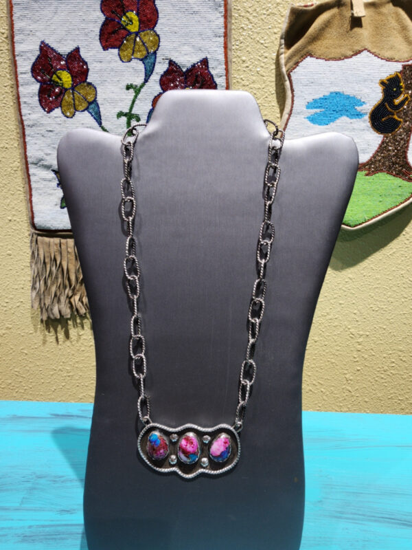 Pink Dahlia Pendant with Handmade Paperclip Chain