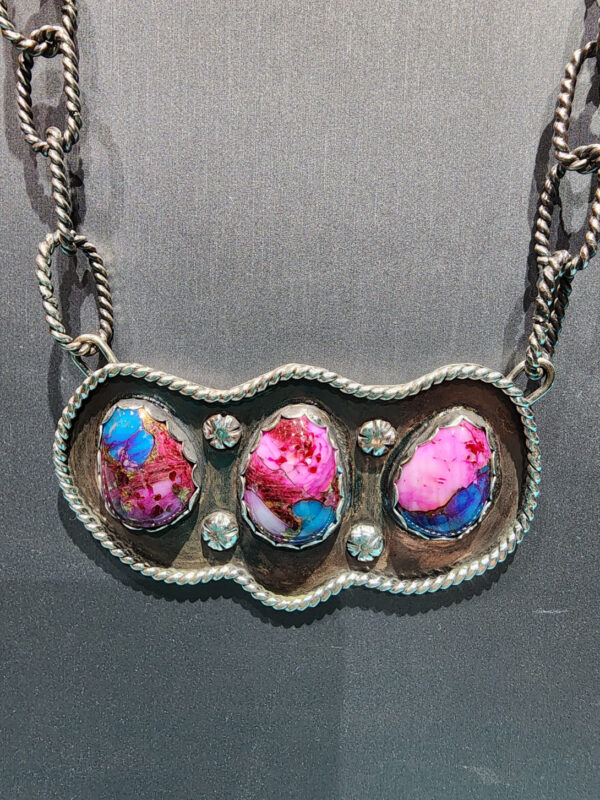 Pink Dahlia Pendant with Handmade Paperclip Chain