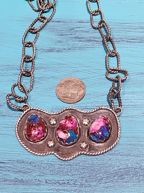 Pink Dahlia Pendant with Handmade Paperclip Chain