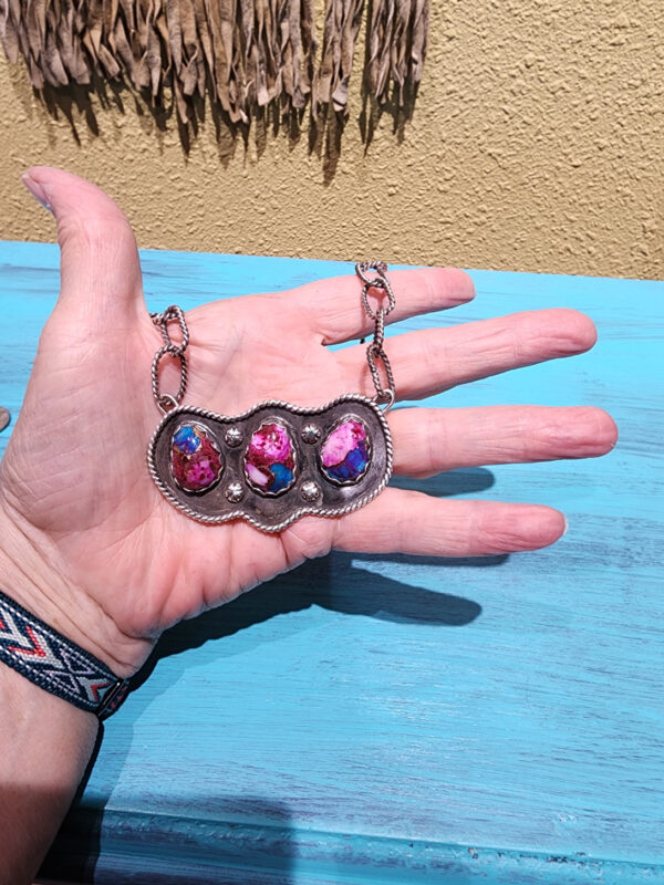 Pink Dahlia Pendant with Handmade Paperclip Chain