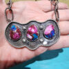 Pink Dahlia Pendant with Handmade Paperclip Chain