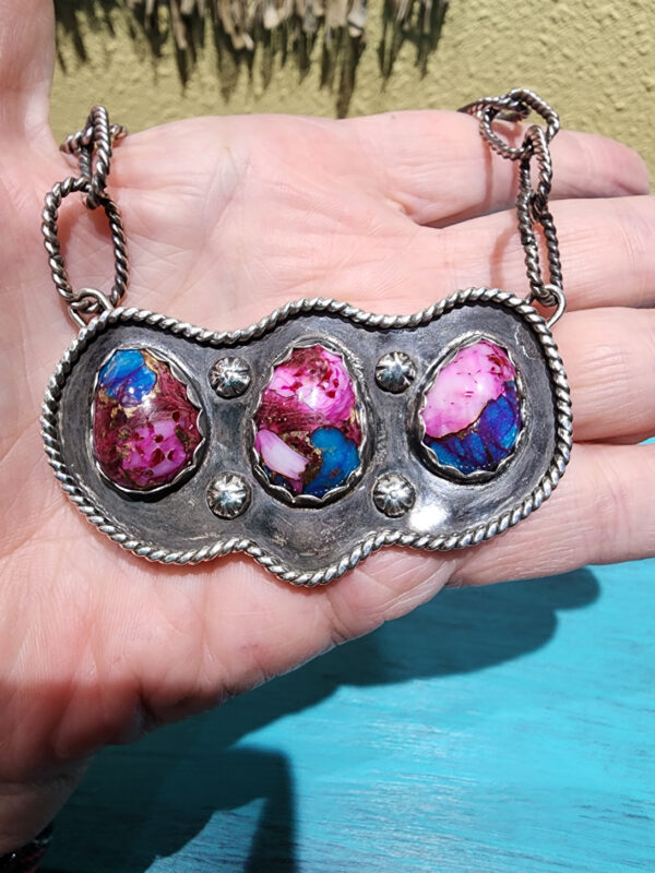 Pink Dahlia Pendant with Handmade Paperclip Chain