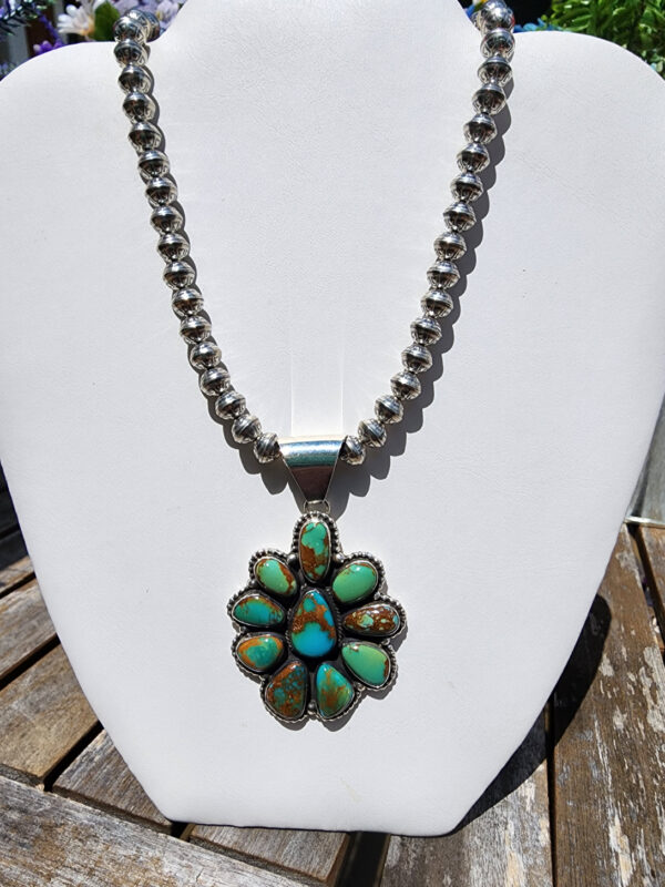 Carol Wylie High Grade Royston Turquoise Cluster Pendant, Signed