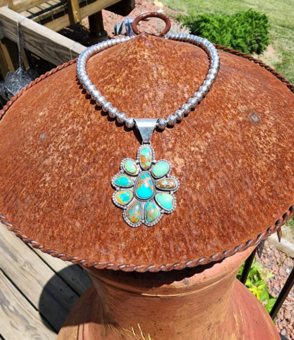 Carol Wylie High Grade Royston Turquoise Cluster Pendant, Signed