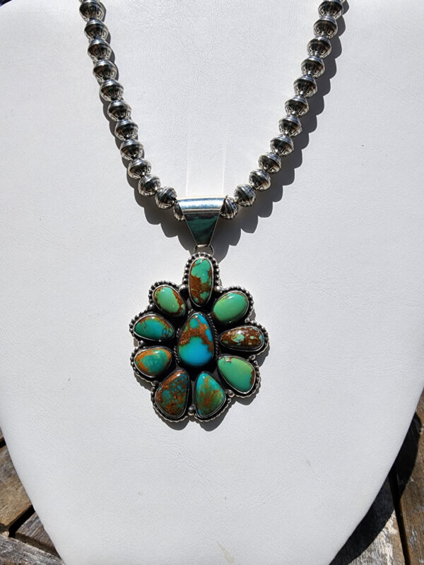 Carol Wylie High Grade Royston Turquoise Cluster Pendant, Signed