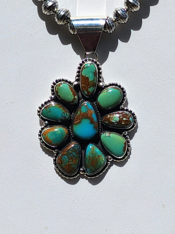 Carol Wylie High Grade Royston Turquoise Cluster Pendant, Signed