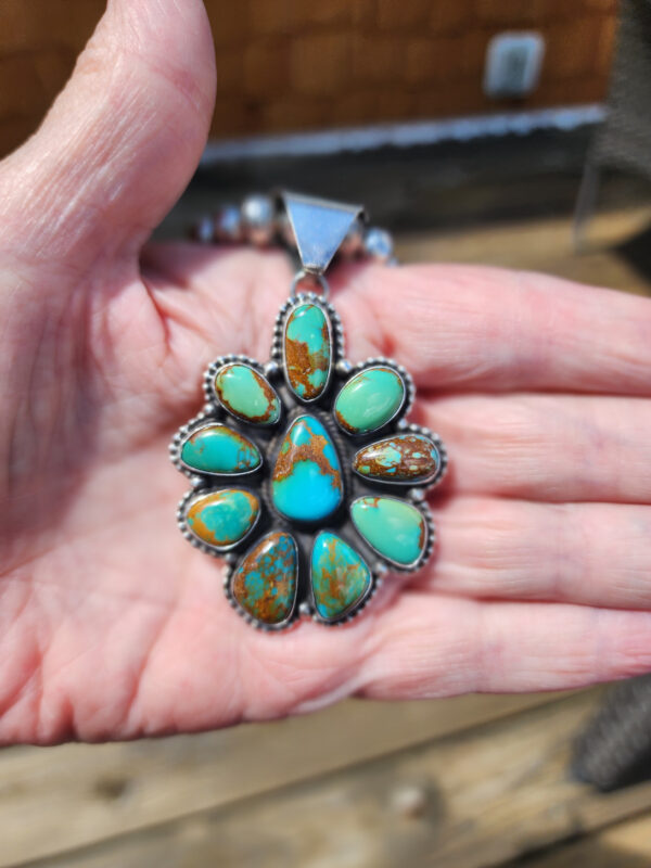 Carol Wylie High Grade Royston Turquoise Cluster Pendant, Signed