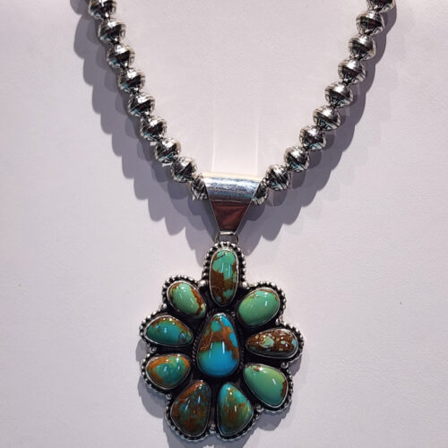 Carol Wylie High Grade Royston Turquoise Cluster Pendant, Signed