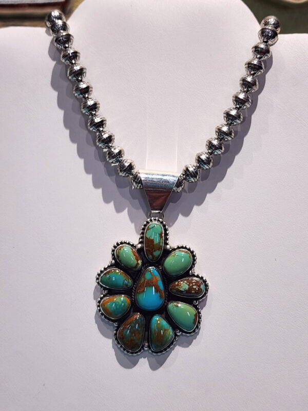 Carol Wylie High Grade Royston Turquoise Cluster Pendant, Signed