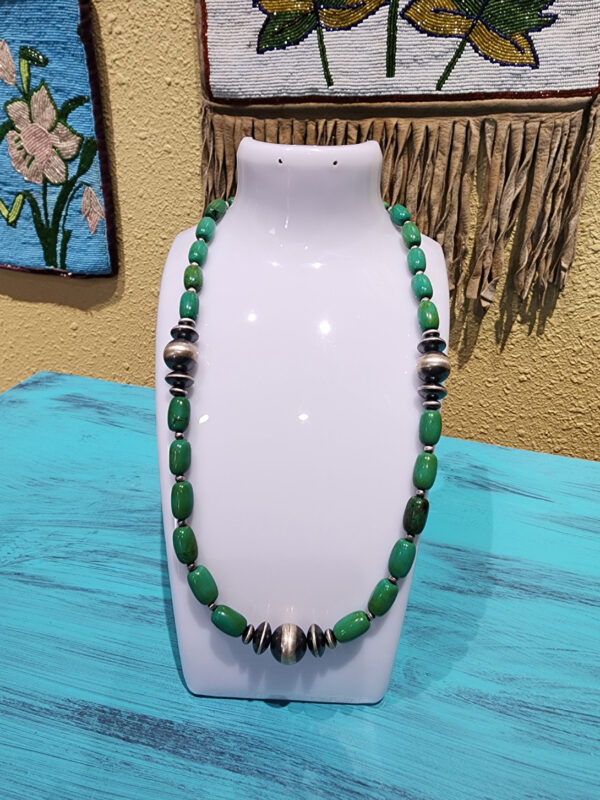 Royston Turquoise and Sterling Silver Bead Strand and Bracelet