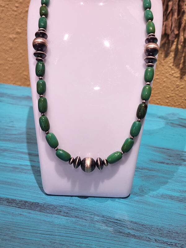 Royston Turquoise and Sterling Silver Bead Strand and Bracelet