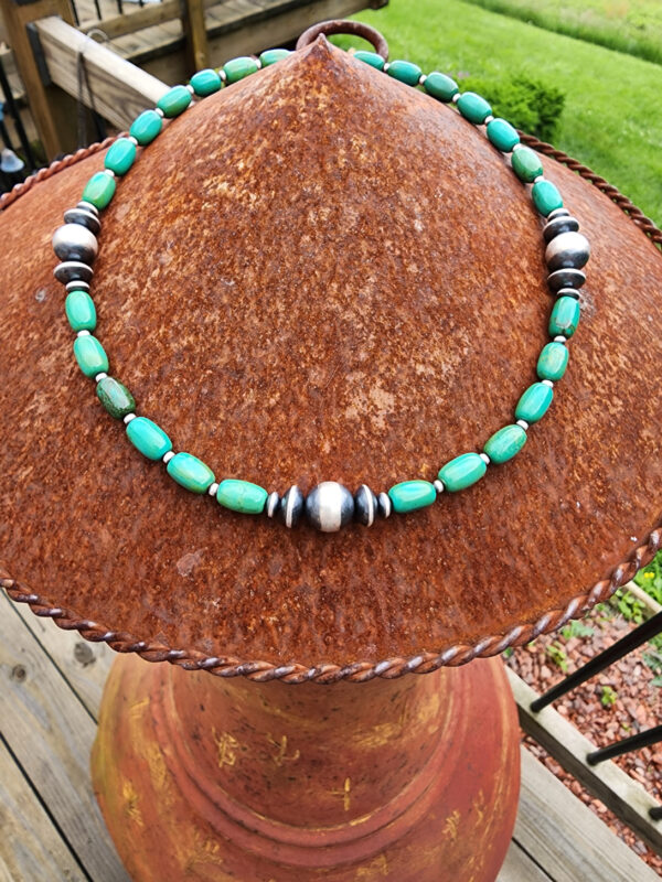 Royston Turquoise and Sterling Silver Bead Strand and Bracelet