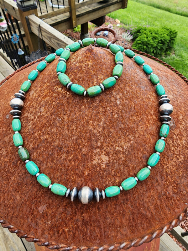 Royston Turquoise and Sterling Silver Bead Strand and Bracelet