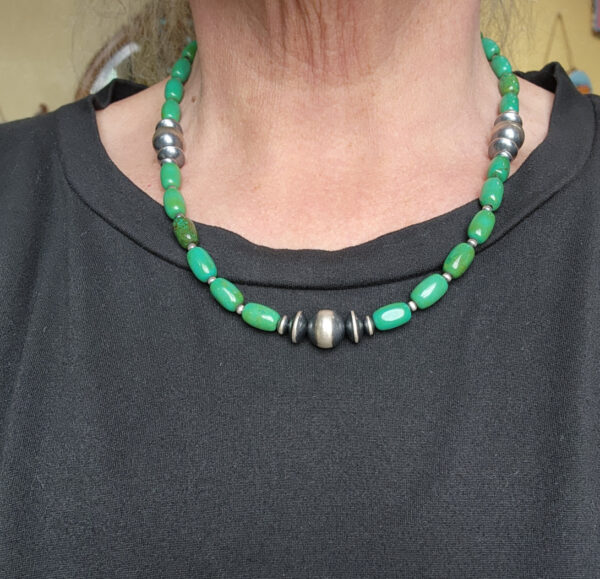 Royston Turquoise and Sterling Silver Bead Strand and Bracelet