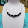 Black Onyx Bar Necklace with Sterling Silver Oxybeads