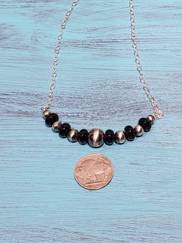Black Onyx Bar Necklace with Sterling Silver Oxybeads