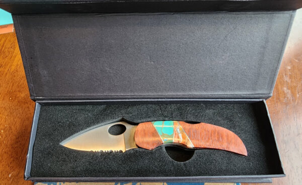 Turquoise and Orange Spiny Oyster Inlay Pocketknife with Clip