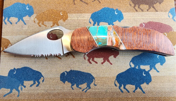 Turquoise and Orange Spiny Oyster Inlay Pocketknife with Clip
