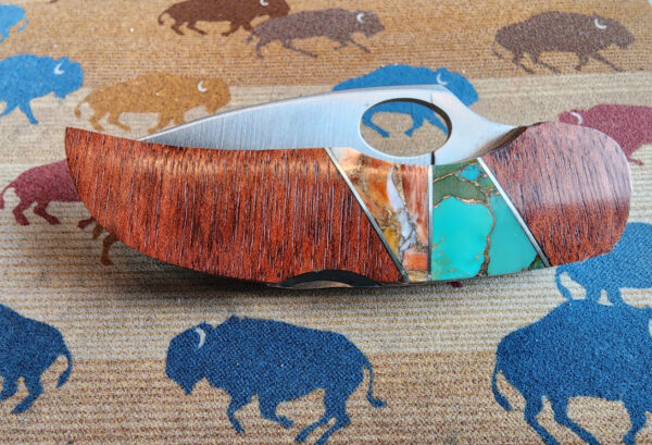 Turquoise and Orange Spiny Oyster Inlay Pocketknife with Clip