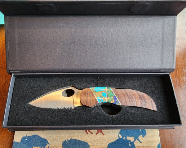 Turquoise and Blue Lapis Inlay Pocketknife with Clip
