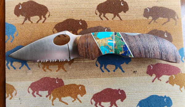 Turquoise and Blue Lapis Inlay Pocketknife with Clip