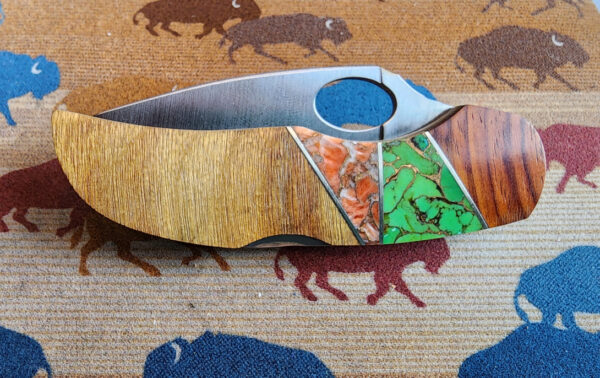 Gaspeite and Orange Spiny Oyster Inlay Pocketknife with Clip