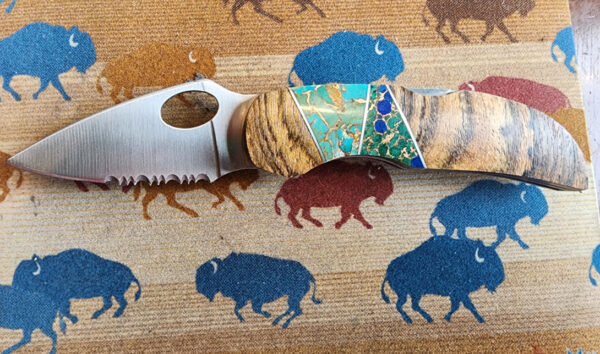 Turquoise and Blue Lapis Inlay Pocketknife with Clip