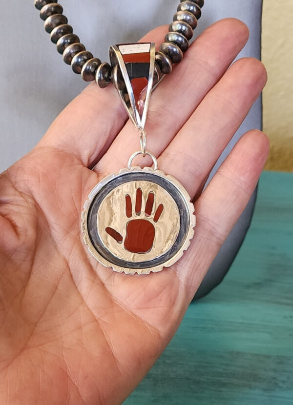 Red Jasper Inlaid Hand Pendant