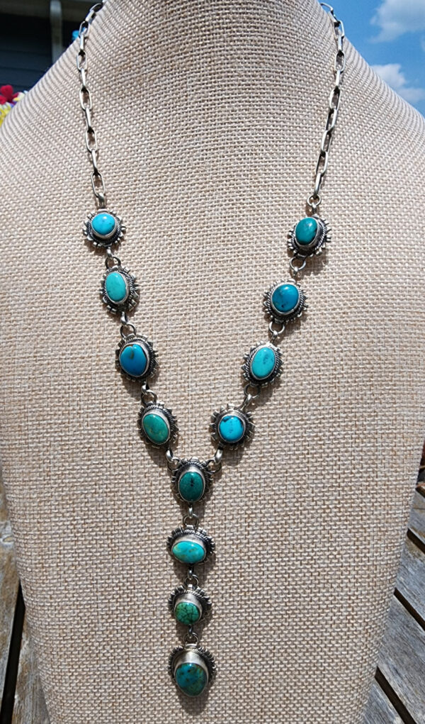 Richard Begay Lariat Necklace, Kingman Turquoise Sampler