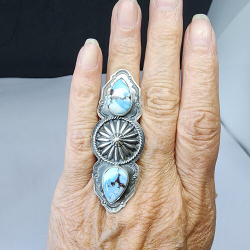 Joe Piaso, Jr. size 8 Ring with Golden Hills Turquoise