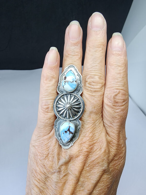 Joe Piaso, Jr. size 8 Ring with Golden Hills Turquoise