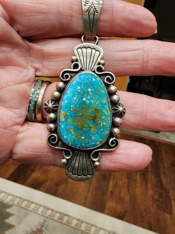 Daniel Benally Signed Pendant, HIGH GRADE Royston Turquoise