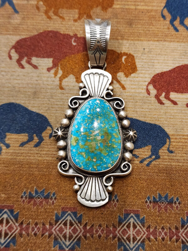 Daniel Benally Signed Pendant, HIGH GRADE Royston Turquoise