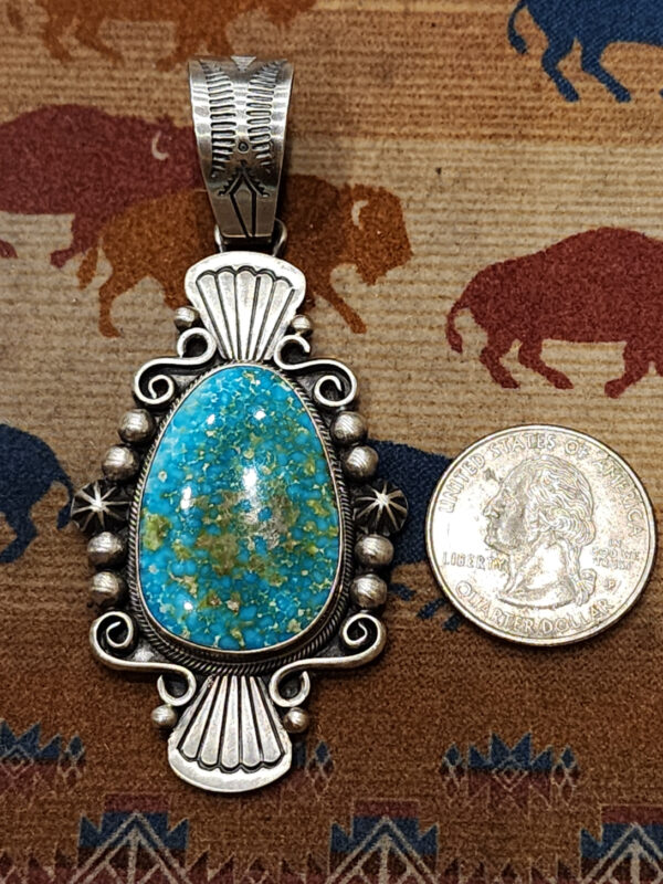 Daniel Benally Signed Pendant, HIGH GRADE Royston Turquoise