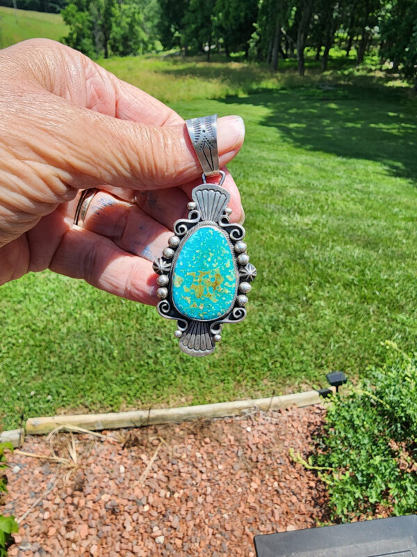 Daniel Benally Signed Pendant, HIGH GRADE Royston Turquoise