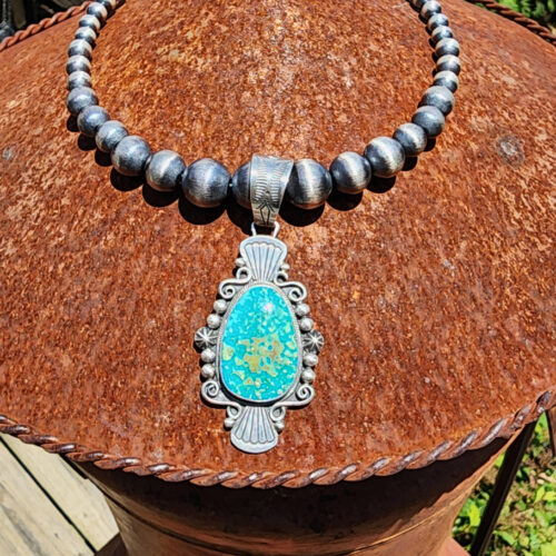 Daniel Benally Signed Pendant, HIGH GRADE Royston Turquoise