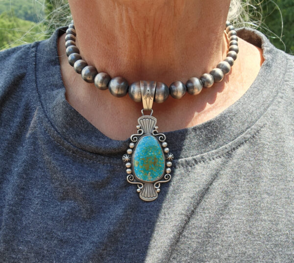 Daniel Benally Signed Pendant, HIGH GRADE Royston Turquoise