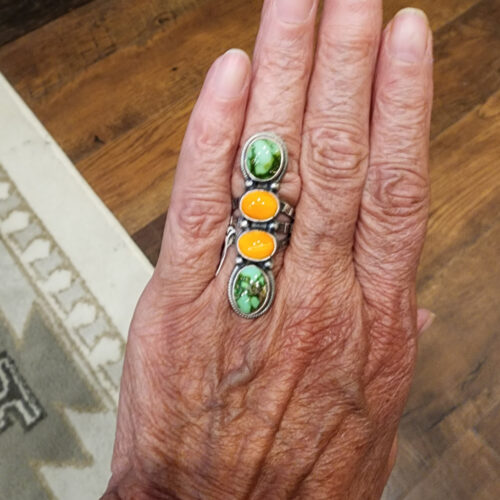 Jackson Hoskie Handmade Ring, Spiny Oyster and Sonoran Gold