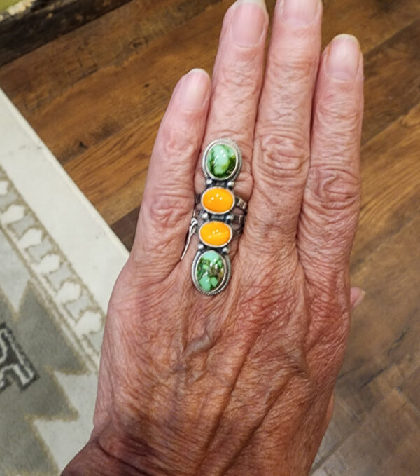 Jackson Hoskie Handmade Ring, Spiny Oyster and Sonoran Gold