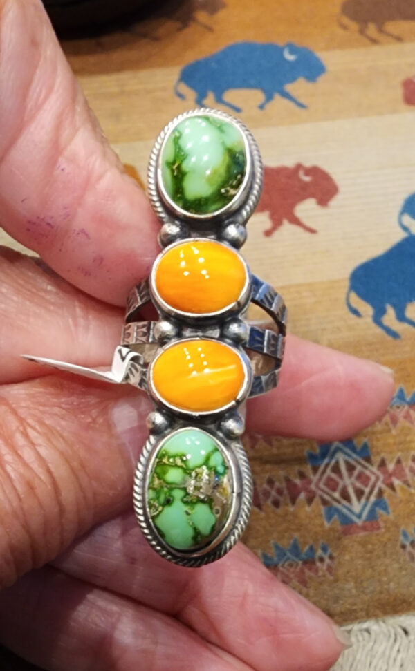 Jackson Hoskie Handmade Ring, Spiny Oyster and Sonoran Gold