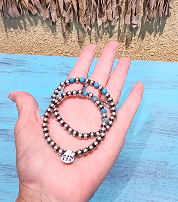 Red Skin Turquoise and Sterling Silver Stretch Bracelet