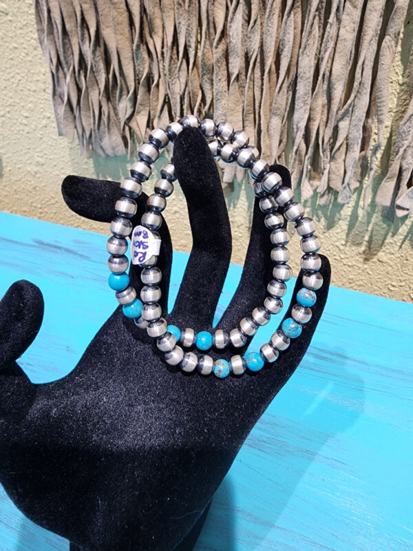 Red Skin Turquoise and Sterling Silver Stretch Bracelet